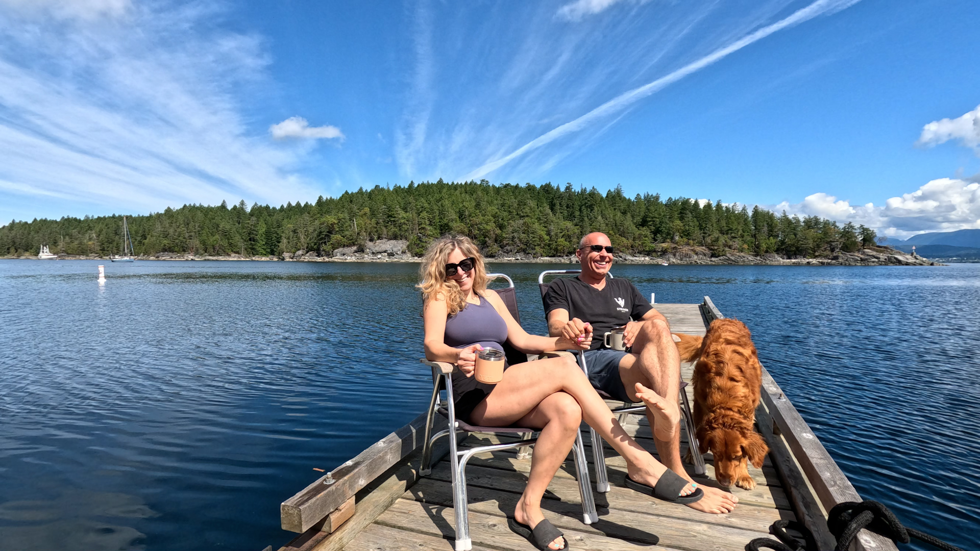 Morning coffee on the dock while waiting for the wind to settle