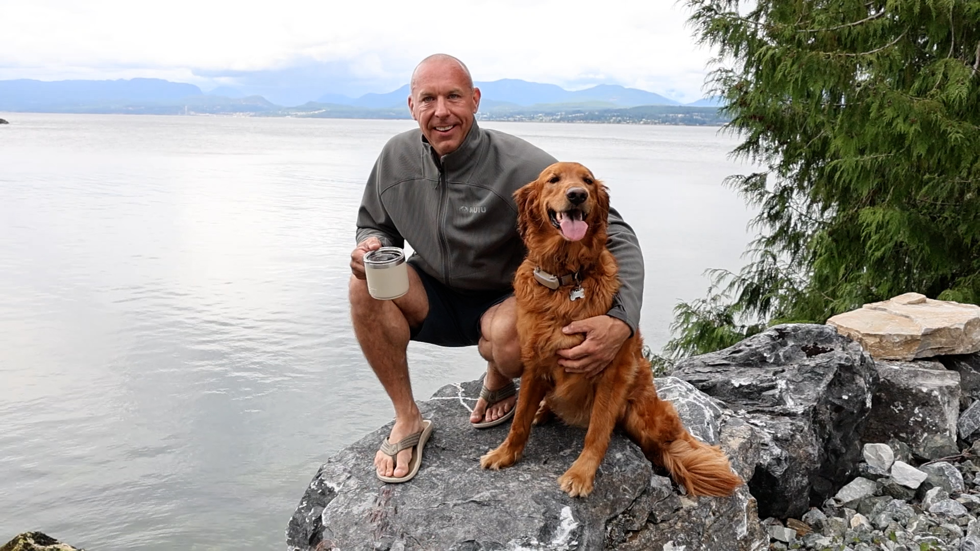 Exploring the rocks around Texada Island with the dog
