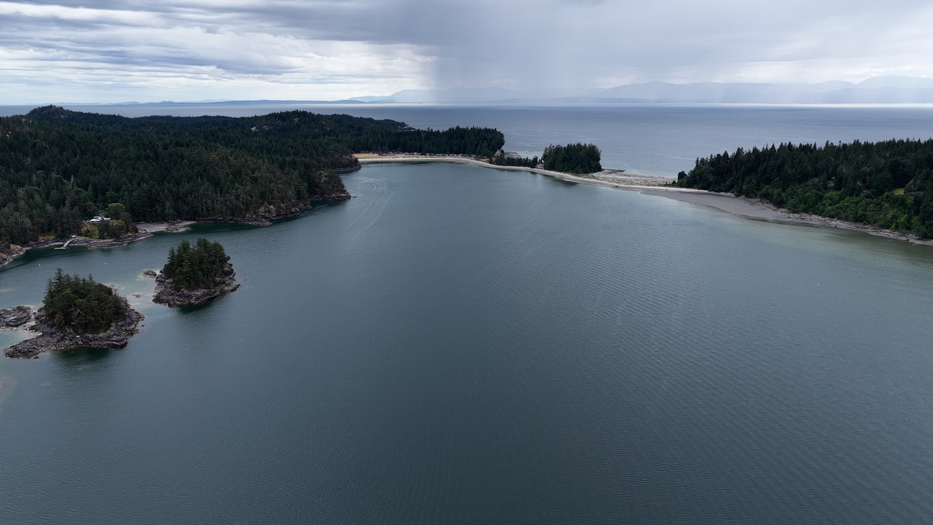 Aerial view of the bay and beach at Thormanby Island