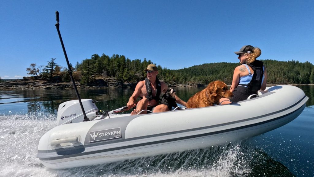 Stryker RIB LX 330 with Tohatsu outboard and the dogs aboard